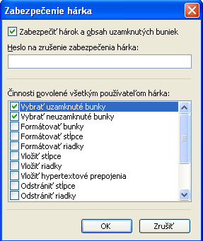 Dialgov okno <b>Zabezpeenie hrka</b>